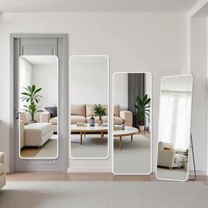 Suidia Full Length Mirror Over the Door&Wall Mounted, 48"x14" Door Mirror with Aluminum Alloy Frame, HD Shatterproof, No-Drill, Hanging Mirrors for Bedroom, Bathroom, Dorm, Closet, Rounded Rect, White