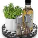 Black and White Kitchen Lazy Susan Turntable Checkered Round Decorative Tray, 9" Table Top Oak Wood Lazy Susan for Cookies, Dining Table Organizer, Small Kitchen Table Centerpiece