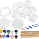 FFchuanhe 72 Pcs Solar System Model Foam Balls Kit Includes Mixed Sizes Craft Foam Bamboo Sticks Color Pigments Paint Tray Palettes Picture Plate Painting Brushes for School Science Projects