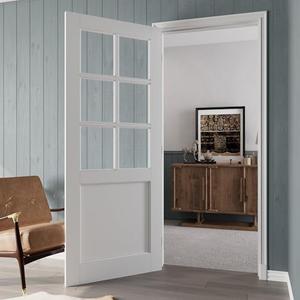 32x80 Interior Door with Frame,6 Clear Glass Doors,Right Door Black Hinge | Tempered Clear Glass Prehung Door, Paintable Prefinished Solid Door Slab with Jamb Kit, Black Hinges, Right Hand Inswing
