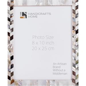 Handicrafts Home 8x10 Picture Frame, Wall & Tabletop Dcor, Handmade Pearlescent Barley Pattern, Vintage & Elegant Mother of Pearl Picture Frames for Living Room, Office & Home Decor  White & Black
