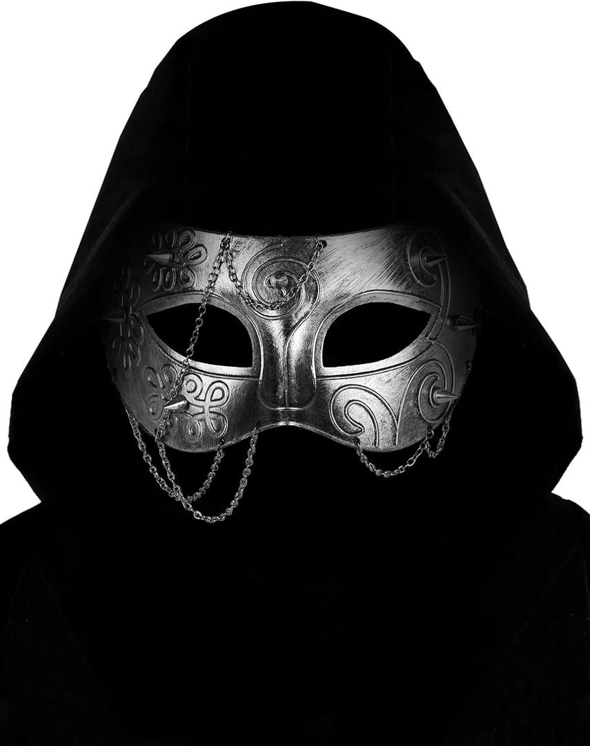 Guayma Steampunk Oni Masquerade Mask for Men/Women Halloween Mardi Gras Venetian Costume Party Prom Ball (Puck-silver)