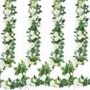 Sggvecsy 4Pcs 31Ft Artificial Rose Vine Fake Flower Garland Floral Garland Faux Silk Hanging Vine Rose Ivy Vines for Wedding Arch Party Wall Garden Ceremony Background Outdoor Decor (White), **ONLY ONE OUT OF FOUR***