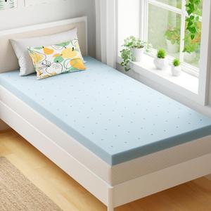 EGOHOME 2 Inch Twin Memory Foam Mattress Topper, Cooling Gel Infused & Pressure Relieving Pad in a Box, Dorm Room Essentials, CertiPUR Certified, Blue