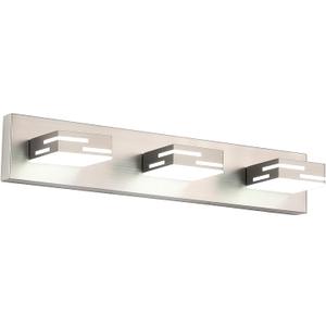 3-Light Modern Bathroom Vanity Light Fixtures, 24-Inch 350 Rotatable LED Vanity Lights Over Mirror, Dimmable 5500K Natural White Brushed Nickel Wall Sconce with Frosted Acrylic Shade