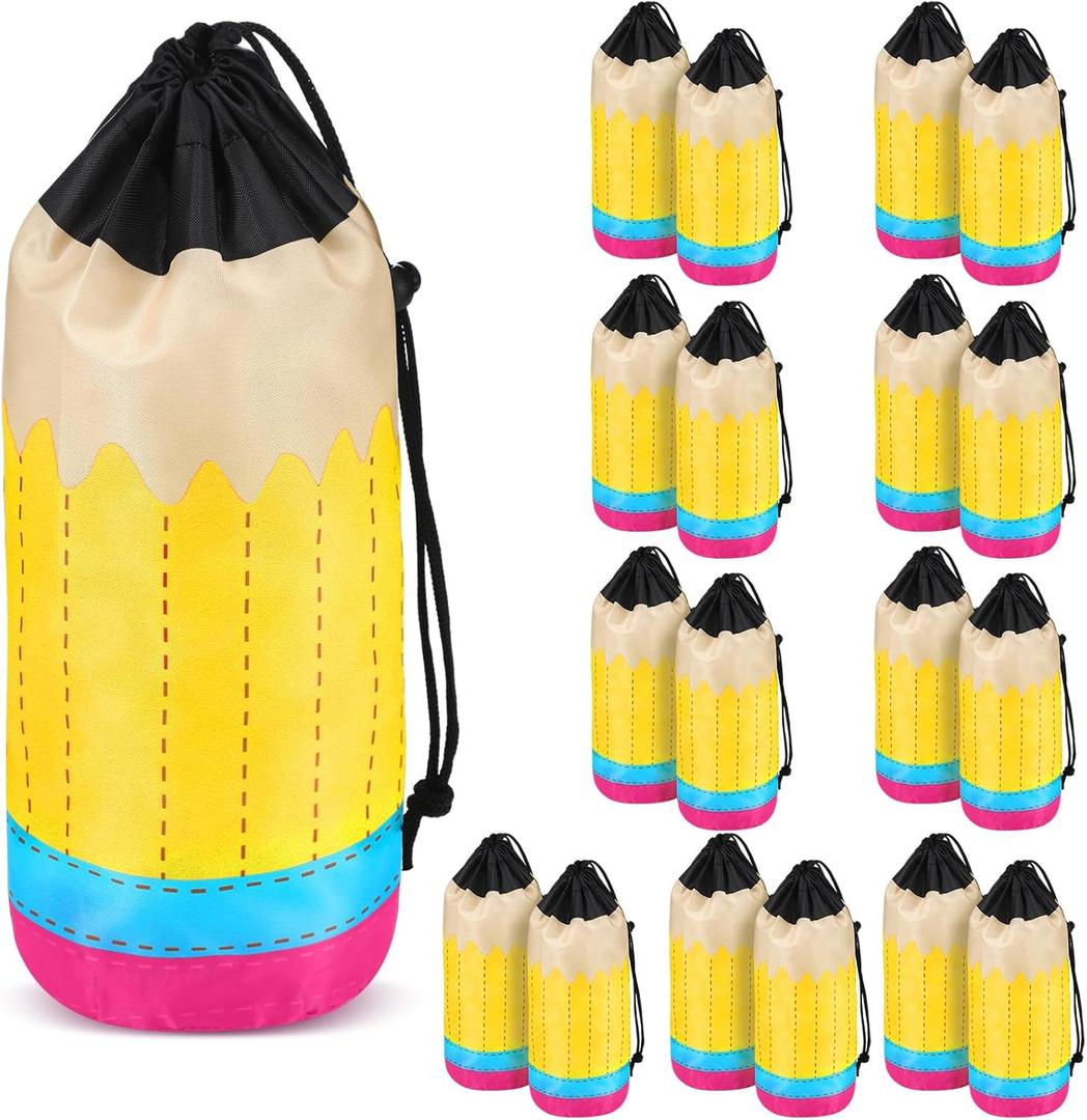 18 Pcs Pencil Drawstring Bags Back to School Gift Bags 4 x 12 Inch Preschool Teacher Appreciation Gift Decoration Party Favors for Teacher Kindergarten Graduation Classroom Birthday Party