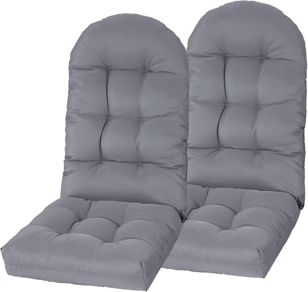 Adirondack Chair Cushion, Rocking Cushions 44x19.4x4 inch, High Back Patio Recliner Cushion of Upper and Lower with Ties, Sunscreen and Fade-Resistant Gray,2