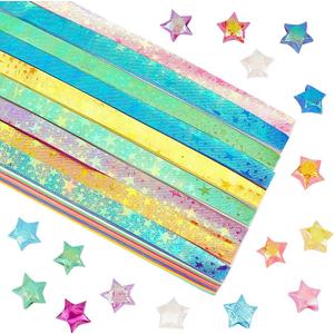 SUNNYCLUE 900Pcs 10 Colors Origami Star Paper Folding Stars Lucky Colorful Glitter Shimmer Rectangle Decoration Origamis Strip for Thanksgiving Christmas Arts DIY Handmade School Teaching Supplies