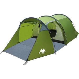 4 Person Tents for Camping, Ayamaya Tunnel Tent Camping with Vestibule 3-4 Person Waterproof, 2 Devided Rooms Bicycle Tent with Footprint for Bikepacking/Motorcycle Travel Hiking Mountaineering, 14ft x 6.6ft x 4.3ft