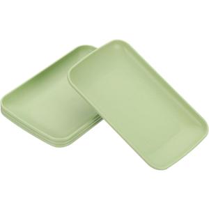 PATIKIL 4 Pack Wheat Plates, 9"x6" Rectangular Plastic Dinner Plates Reusable Wheat Plates Unbreakable Dessert Plates Trays for Dinner Cake Fruits Salad Cupcake Steak, Green