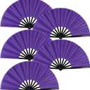 BRYCTSISEN 5 Pack Large Folding Fan Popping Fabric Handheld Rave Foldable Fans for Line Dance Parties Outdoor Events Performance Decorations (Purple)