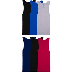 Fruit of the Loom Men's Sleeveless Tank A-Shirt, Tag Free & Moisture Wicking, Ribbed Stretch Fabric, 6 Pack-Assorted Colors, X-Large