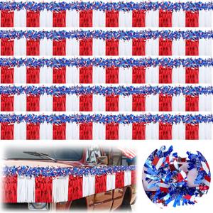 Meonum 10 Pcs 4th of July Parade Float Decorations, American Flag Float Fringes and Patriotic Tinsel Garlands, Red White Blue Garland for Independence Day Memorial Day Decoration (Star)