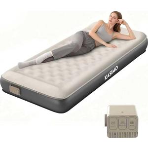 KASIMO Single Inflatable Mattress, TPU Airbed with Built-in Battery Removable Pump, Self inflating Blow up Bed with Pillow, Strong Support All Night,No Lost Air for Home Guests Camping(190x90x22cm)