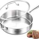 DELARLO Tri-Ply Stainless Steel Sauté Pan With Lid 5.5QT, 12.3Inch Deep Frying pan, Induction Large Skillet, Jumbo Cooker, Efficient Fast Even Heating Cooking Pan Dishwasher and Oven Safe