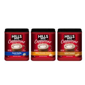 Hills Bros. Cappuccino Mix Rich, Frothy Coffeehouse-Tasting Instant Drink Mix Quick and Easy Preparation Perfect for Hot & Iced Drinks & Creaming Coffee Rich Variety Pack, 2 Packs of 16oz & 1 Pack of 14oz BBD: 06/16/27
