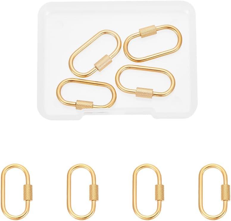 UNICRAFTALE 4Pcs Alloy Oval Screw Carabiner Lock Charms Golden Oval Screw Locking Carabiner Clasp Metal Clip Hook Quick Link for Necklaces Jewelry Making