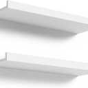 Boswillon Floating Shelves Wall Mounted Set of 2, Modern White Shelves for Bedroom, Nursery Shelves with Lip, Display Picture Ledge Shelf for Wall Decor Living Room Bathroom Kitchen - White