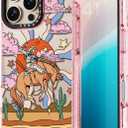 for iPhone 16 Pro Max Case Cute - Durable Shockproof 6.6 ft Drop Impact Phone Case - Funny Cowboy Design (6.9") Glitter Pink