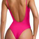 REORIA Womens Sexy Trendy Open Back V Neck Spaghetti Strap Backless Trendy Cami Bodysuit Tops (Small, Neon Rose Red)