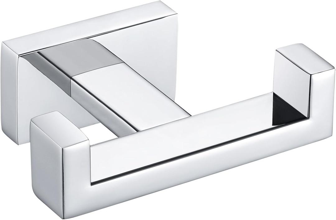 Angle Simple Bathroom Towel Hook, SUS 304 Stainless Steel Hand Towel Double Hook for Wall, Robe Coat Holder, Polished Chrome (1 Pack)