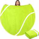 60" Round Sports Throw Blanket for Teens Adults Soft Flannel Baseball Softball Tennis Soccer Baseketball Volleyball Novelty Blanket for Sports Fan Birthday Senior Night Gift(Tennis)