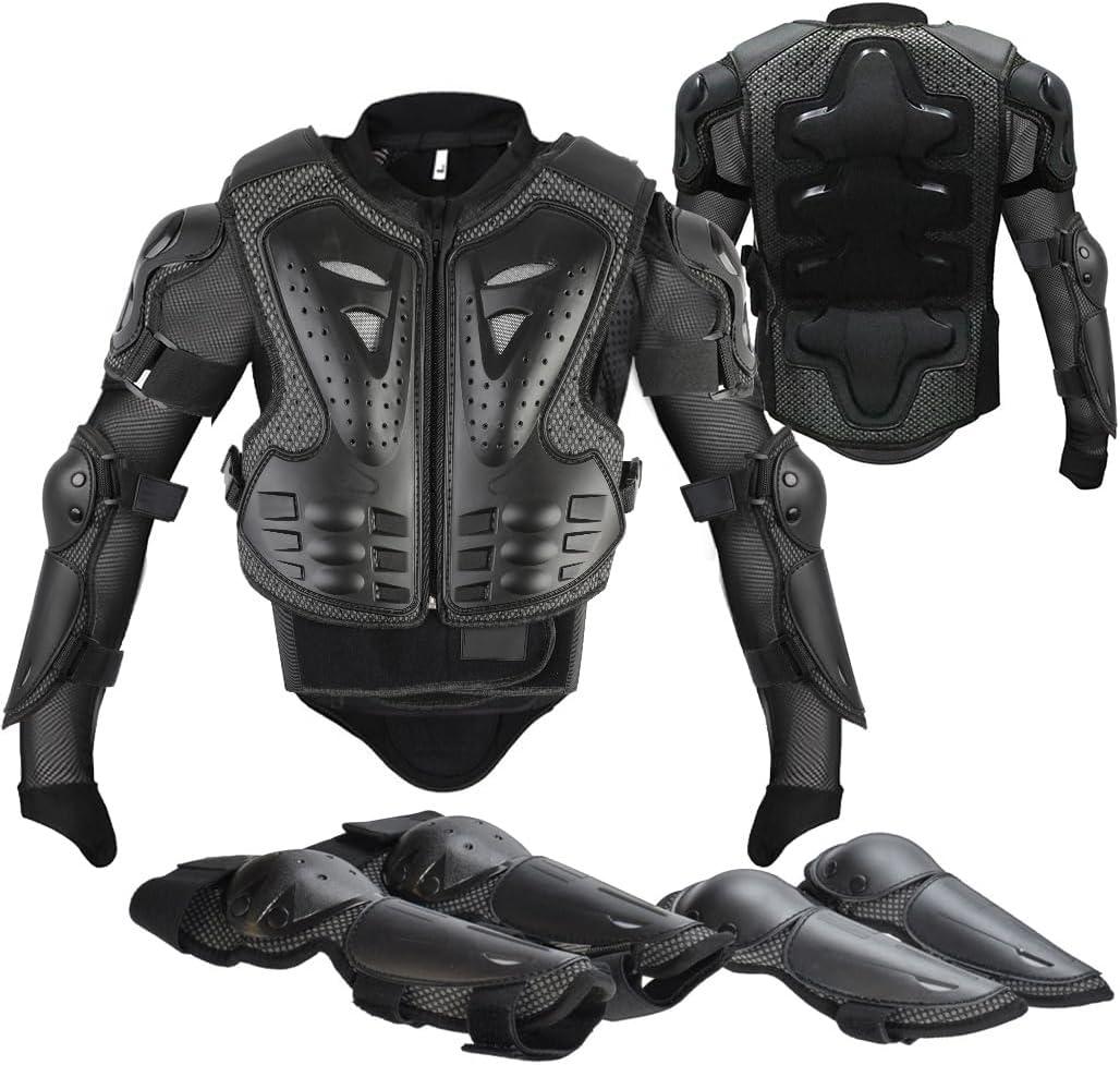 Youth Dirt Bike Gear, JUSTDOLIFE 5 PCS Motorcycle Armor Protection Jacket, Kids Motorcycle Armor with Knee Pads Elbow Pads Chest Protector Racing for Outdoor Sports (Black)14.96 x 11.81 x 3.54 inches