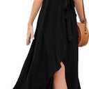 GRECERELLE 2025 Women's Spring Summer Boho Floral Print V-Neck Faux Wrap Maxi Dress for Wedding Guest, Graduation, Party (Large)
