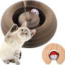 FluffyDream Magic Organ Cat Scratching Board, Interactive Scratch Pad with a Ball, Cat Scratcher for Grinding Claw, Recyclable and Durable, Furniture Protector, Retractable, Brown, Reversible