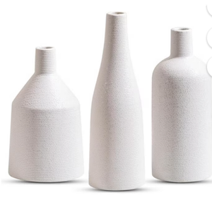 White Ceramic Vase Set of 3, Farmhouse Decor, Modern Minimalist Home Decorative Vase, Kitchen, Bedroom, Office, Living Room, Bathroom, Shelf Centerpiece Table, Bookshelf Decorations, Ideal Gift