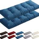 2 Pack Indoor Bench Cushion Patio Waterproof Porch Swing Cushions Tufted Memory Foam Bench Seat Pads Thicken Non Slip for Outdoor Garden Furniture Wicker Loveseat Settee(Blue,48x18 Inch)