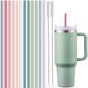 12-Pack Silicone Reusable Straws for Stanley 40 oz 30 oz Cup Tumbler, 12.2 inch Long Replacement Straws with 2 Cleaning Brushes