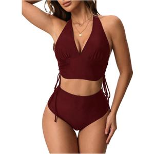 SHENHE Women's High Waisted Bikini Set Sexy Halter Deep V Neck Swimsuits 2 Piece Bathing Suits (M)