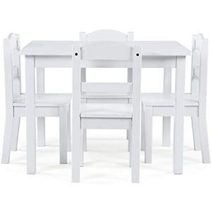 Humble Crew Kids Wooden Table and 4 Chairs Set, White - Kids Table and Chair Set for Toddlers and Children for Arts, Crafts, and Snack Time - Sturdy, Durable Toddler Activity Table