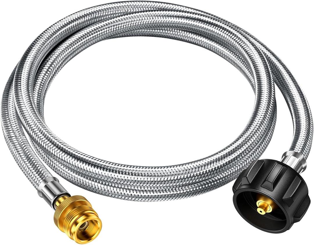 5ft Propane Hose Adapter 1lb to 20lb Converter for 5 lb to 40 lb Tanks, Anti-bite LP Tank Gas Hose for Weber Q Travel Grill/17&22Blackstone Griddle/Coleman Camping Stove/Mr Buddy Heater (5ft Updated)