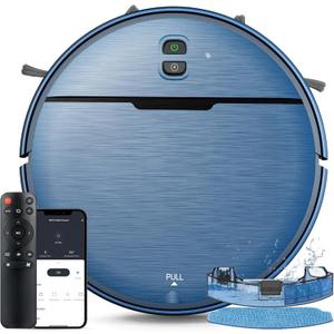 Robot Vacuum and Mop Combo, 2 in 1 Robot Vacuum Cleaner with WiFi/App, Smart Robotic Vacuums with Strong Suction, Schedule, Self-Charging, Slim, Quiet, Ideal for Hard Floor, Pet Hair, Low Pile Carpet (Blue)