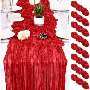 8 Pack Red Cheesecloth Table Runner 17x108 inch Boho Gauze Cheese Cloth Table Runners for Wedding Party Baby Bridal Shower Home Decor