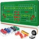 Leyndo Craps Tabletop Game Set, Includes 35" x 70" Rubber Craps Tabletop Layout Mat, 36" Rattan Stick, Casino Grade AAA 19mm Dice, 3 Inch On/Off Buttons and 100 Poker Chips with Case (Green)