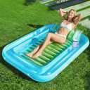 SLOOSH Inflatable Tanning Pool Lounger Float, 70" x 46" Pool Floats Adult with Pillow, 4 in 1 Suntan Tub Raft Floatie,Sunbathing Bed Lounge for Water Blow Up Kids Ball Pit Party Gifts, L-Blue Green