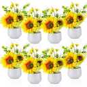 Zeyune 8 Pieces Artificial Sunflower Potted Plants for Yellow Kitchen Decor Sunflower Centerpieces for Tables Mason Jar Artificial Flowers in Plastic Pot for Bathroom Wedding Office