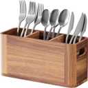 Silverware Holder, Acacia Wood Utensil Holder for Party, Silverware Organizer Countertop, Picnic Caddy for Party, Countertop, Camping