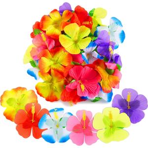 WILLBOND 120 Pieces Hibiscus Flowers Decoration Hawaiian Faux Flowers Tropical Faux Colorful Polyester Hibiscus Tabletop Vivid DIY Decoration for Home Garden Party Favor