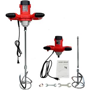 Electric Cement Mixer, 2500W Handheld Concrete Mixer with 6 Speed，Portable Mortar Mixers for Mixing Mud, Mortar, Plaster,Cement, Paint, Fodder，2 Pieces Mixing Heads