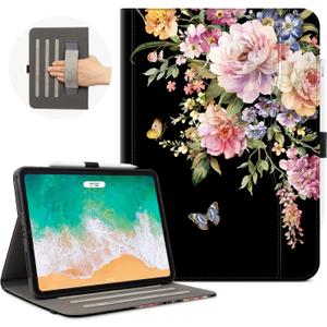 Vimorco iPad Air M4/M3/M2 11 Inch Case 2026/2025/2024 Pink Flower, iPad Air 5th/4th Gen Cases 10.9-inch, iPad Pro 11 Inch Case 4th/3rd/2nd/1st Generation Pencil Holder/Hand Strap/Pocket, Butterfly