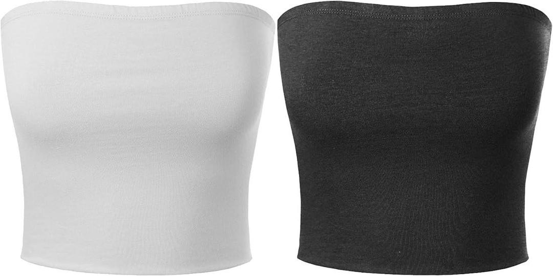 MixMatchy Women's 2 Pack Casual Summer Ruched Side Backless Double Layered Tube Top with Built in Shelf Bra XL Pack of 2, Black and White MixMatchy Women's 2 Pack Casual Summer Ruched Side Backless Double Layered Tube Top with Built in Shelf Bra XL Pack of 2, Black and White