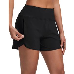baleaf Women's 4" High Waisted Swim Board Shorts Quick Dry UPF50+ with Zipper Pockets (Medium, Black)
