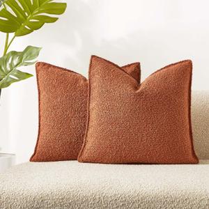 JUSPURBET Rust Decorative Pillow Covers 22x22 Set of 2 Throw Pillow Covers for Couch Sofa Bed Cozy Boucle Textured Cushion Covers Cases with Hidden Zipper for Living Room Home Decor