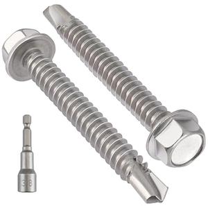 VGBUY 38Pcs #14 x 2 Self Drilling Screws for Metal,410 Stainless Steel Self Tapping Screws,Sheet Metal Screws,Quick Metal Tapping,Hex Washer Head