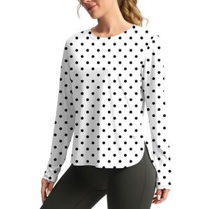 Women's Sun Shirts UPF 50+ Long Sleeve UV Protection Shirt Lightweight Quick Dry Workout Hiking Tops for Women (Large, Black Dot)