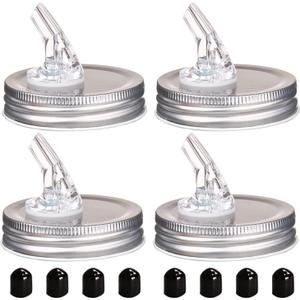 Mason Jar Pour Spouts. free flow Mason Jar Pour Spouts, mason jar for spout regular mouth size 70mm dispenser germination cover. Suitable for any liquid. Leak-Proof 4-Pack + 8 Lid Caps (silver color)